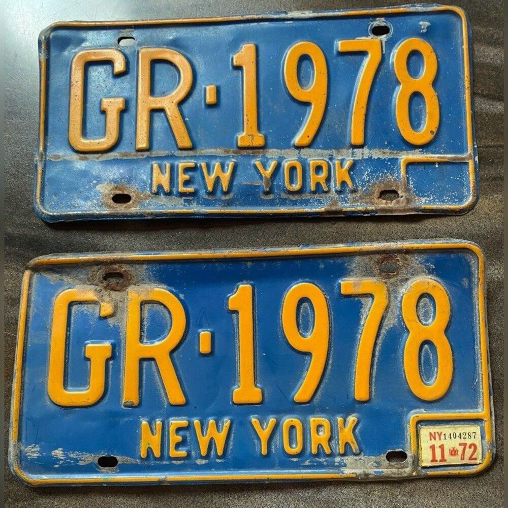 Vintage Pair New York License Plates 1972 Nostalgia Man Cave
